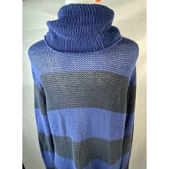 Wooden Ships Sweater M/L Open Knit Cowl Neck Blue Gray Striped Nautical Spring - Picture 7 of 13